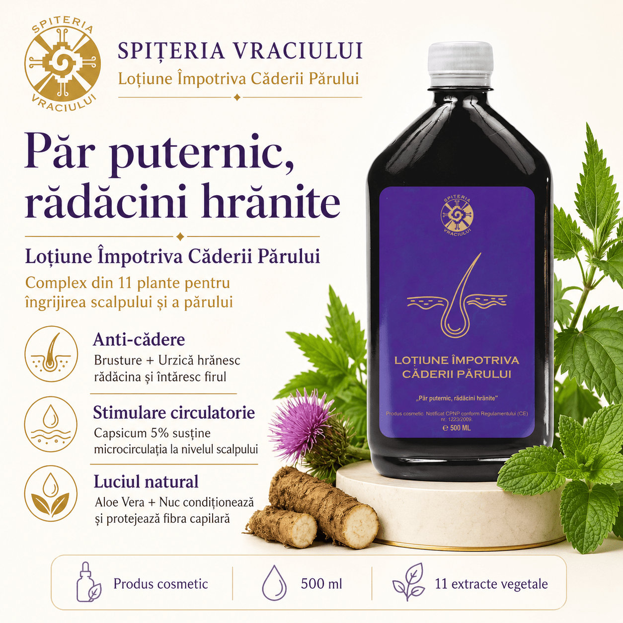 Leac Bătrânesc pentru Căderea Părului – Loțiune Capilară Naturală | 500ml - Spiteria Vraciului