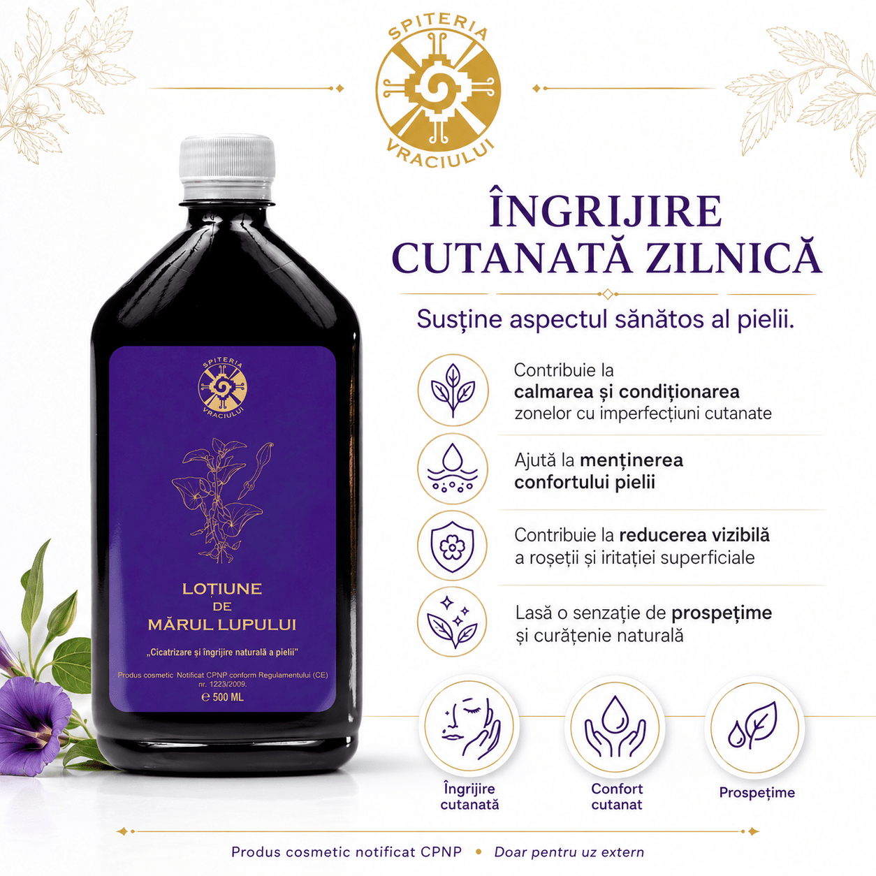 Leac Bătrânesc pentru Piele – Loțiune cu Mărul Lupului | 500ml - Spiteria Vraciului