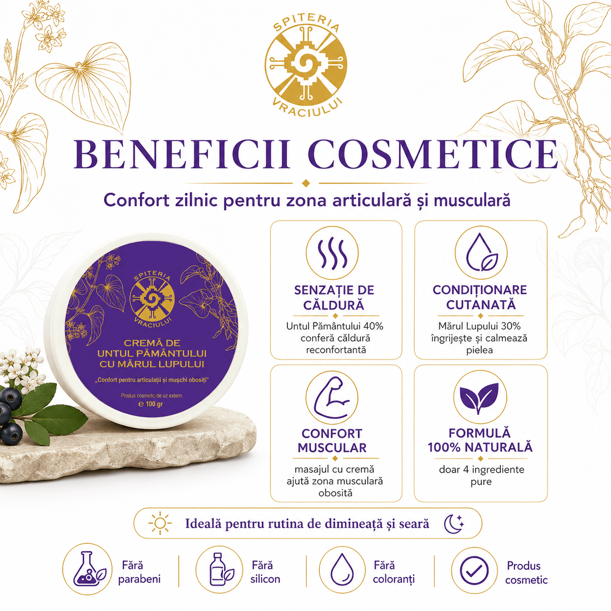 Leac Bătrânesc pentru Regenerarea Pielii – Cremă Untul Pământului și Mărul Lupului | 100g - Spiteria Vraciului