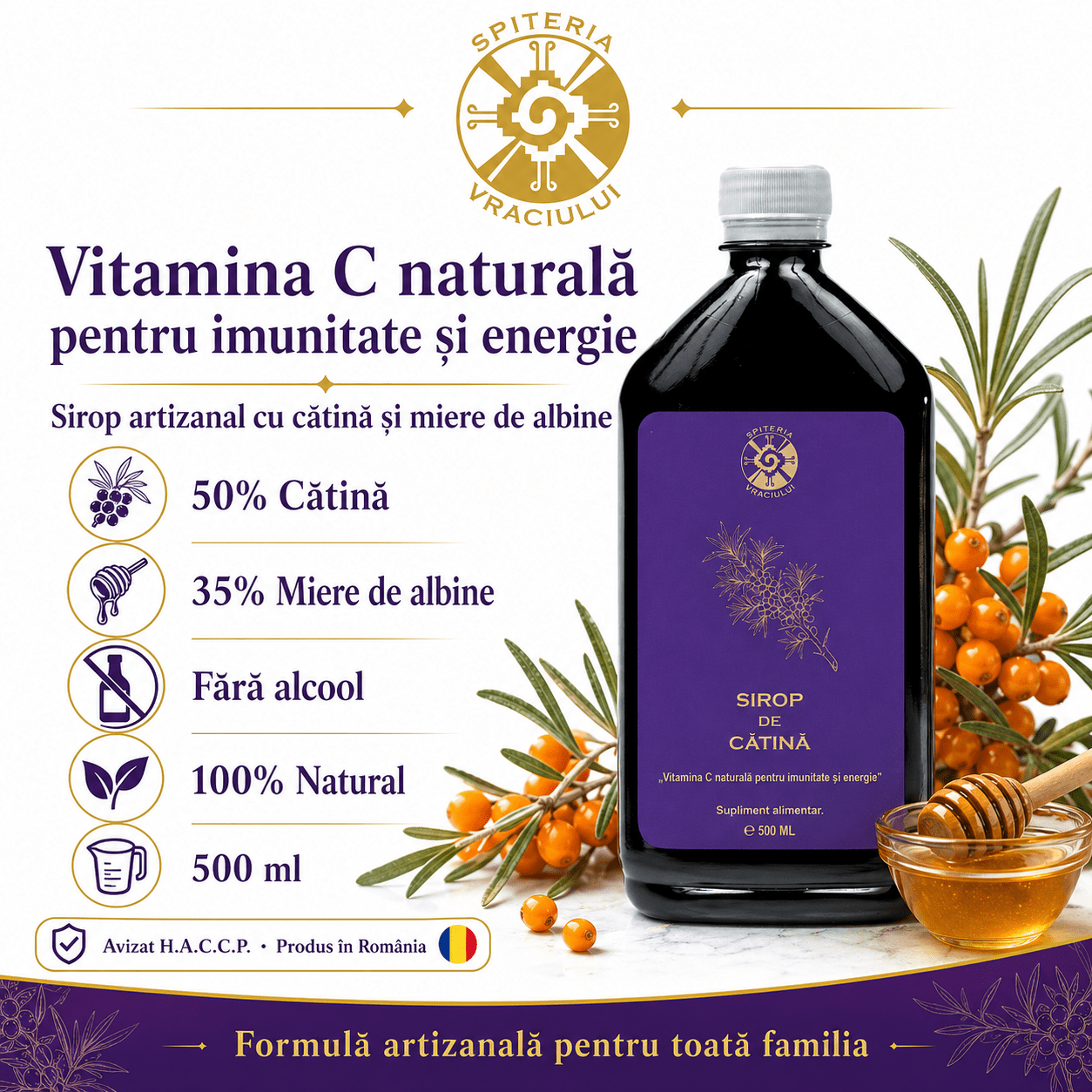 Leac Bătrânesc pentru Imunitate – Sirop de Cătină Natural | 500ml - Spiteria Vraciului