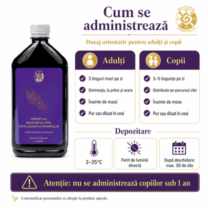 Leac Bătrânesc pentru Tuse și Bronșii – Sirop Muguri de Pin, Pătlagină și Propolis | 500ml - Spiteria Vraciului