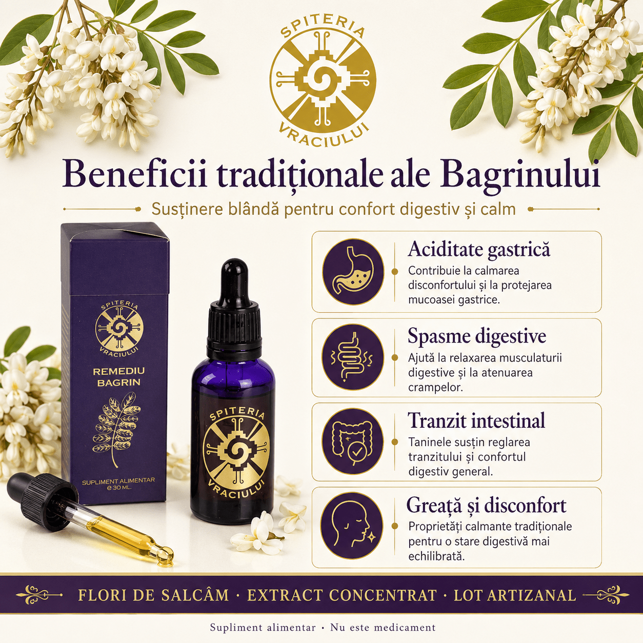 Remediu Natural Gastrită și Ulcer – BAGRIN | 30ml - Spiteria Vraciului