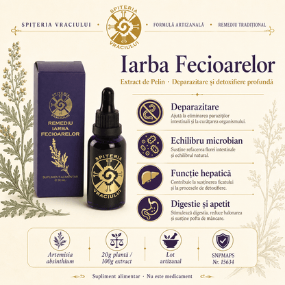 Remediu Natural Deparazitant – IARBA FECIOARELOR | 30ml - Spiteria Vraciului