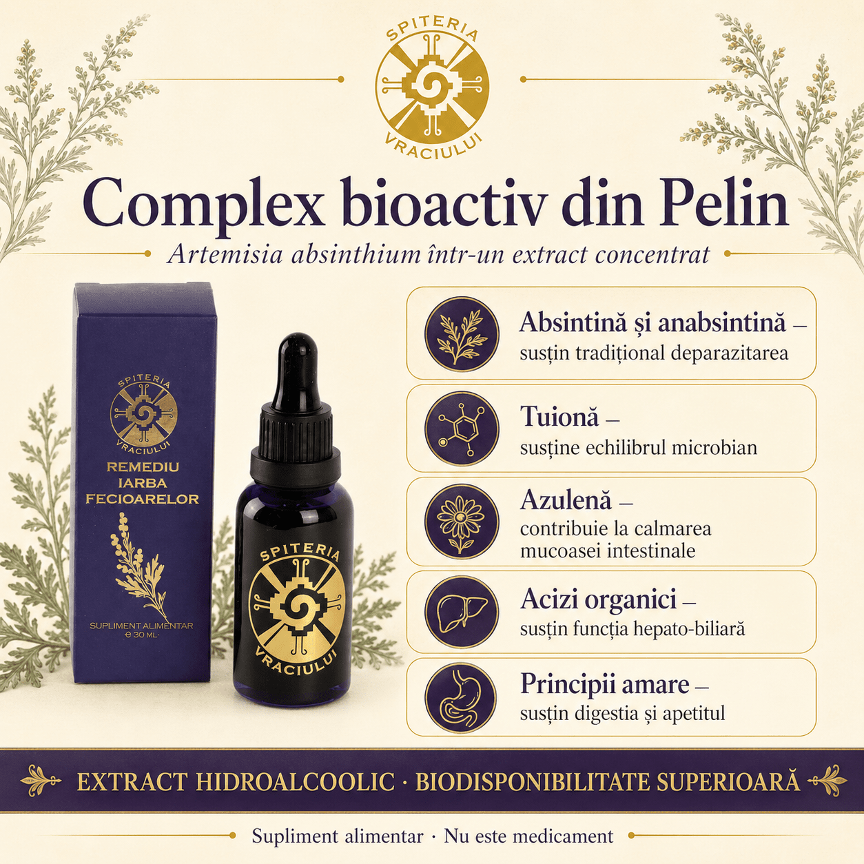 Remediu Natural Deparazitant – IARBA FECIOARELOR | 30ml - Spiteria Vraciului