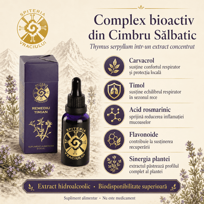 Remediu Natural Plămâni, Astm și Sechele Pulmonare – TIMIAN | 30ml - Spiteria Vraciului