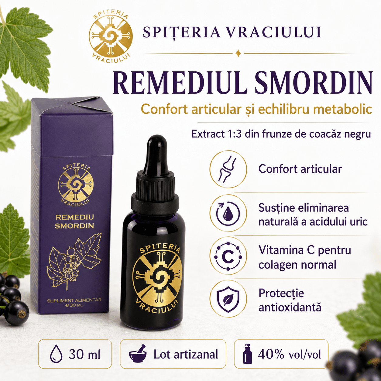 Remediu Natural Reumatism, Gută și Dureri Articulare – SMORDIN | 30ml - Spiteria Vraciului