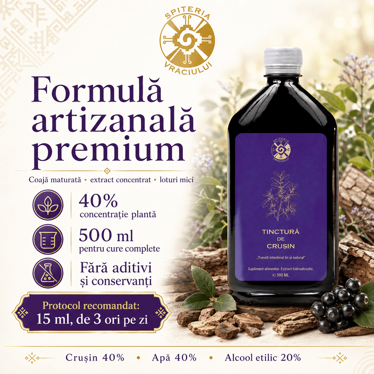 Tinctură de Crușin – Tranzit Intestinal Lin și Natural | Laxativ Blând 500ml - Spiteria Vraciului