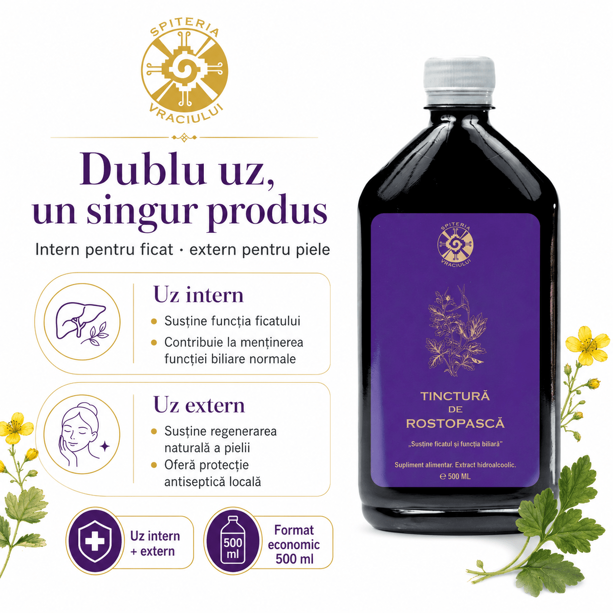 Tinctură de Rostopască – Susține Ficatul și Funcția Biliară | 500ml - Spiteria Vraciului
