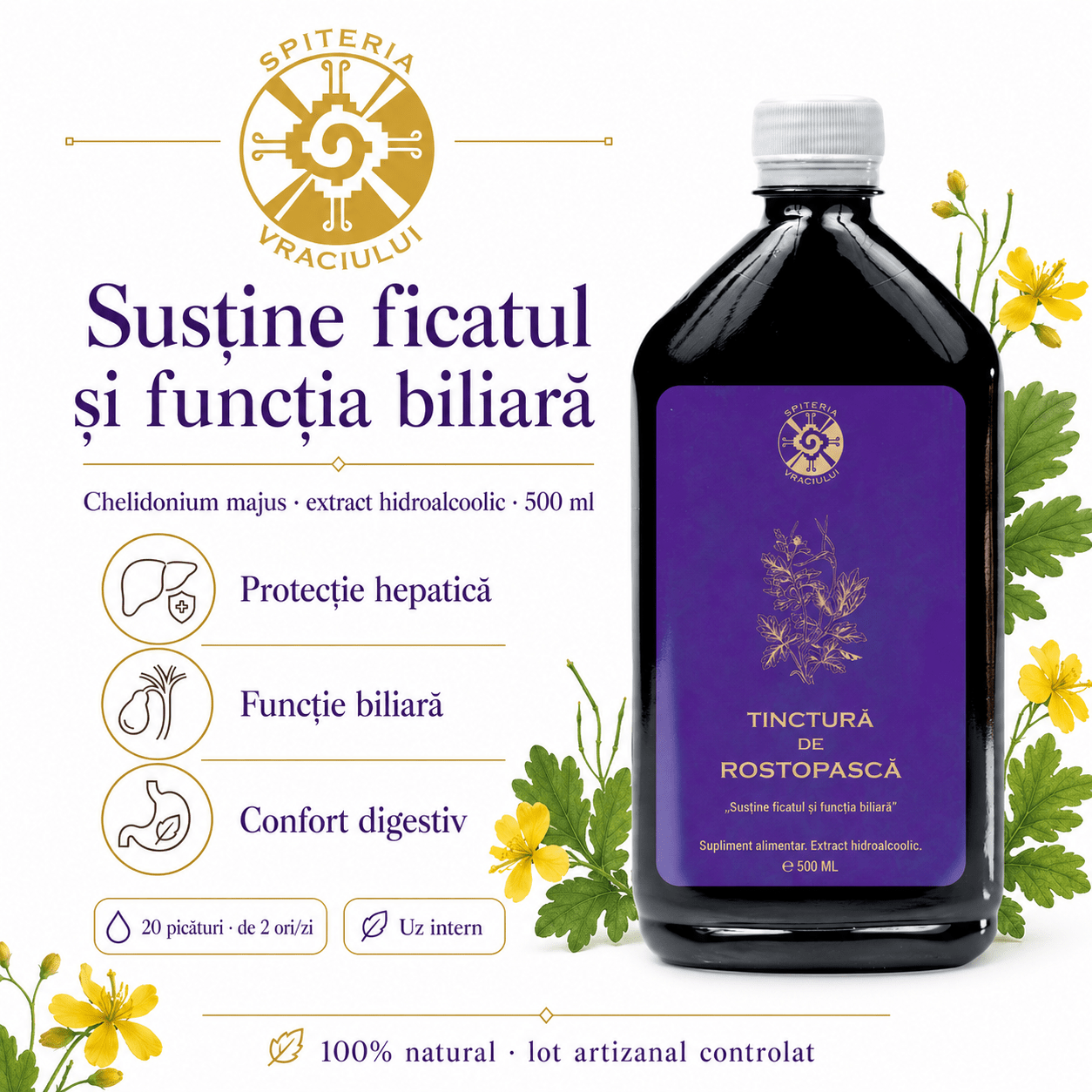 Tinctură de Rostopască – Susține Ficatul și Funcția Biliară | 500ml - Spiteria Vraciului