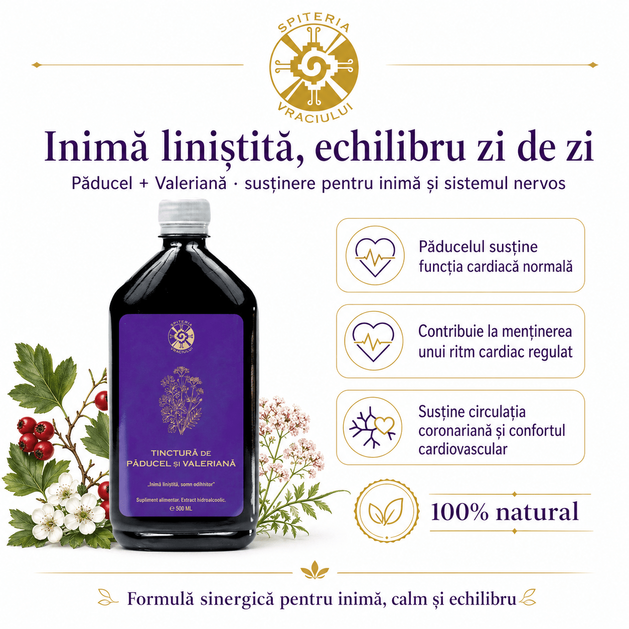 Tinctură de Păducel și Valeriană – Inimă Liniștită și Somn Odihnitor | 500ml - Spiteria Vraciului