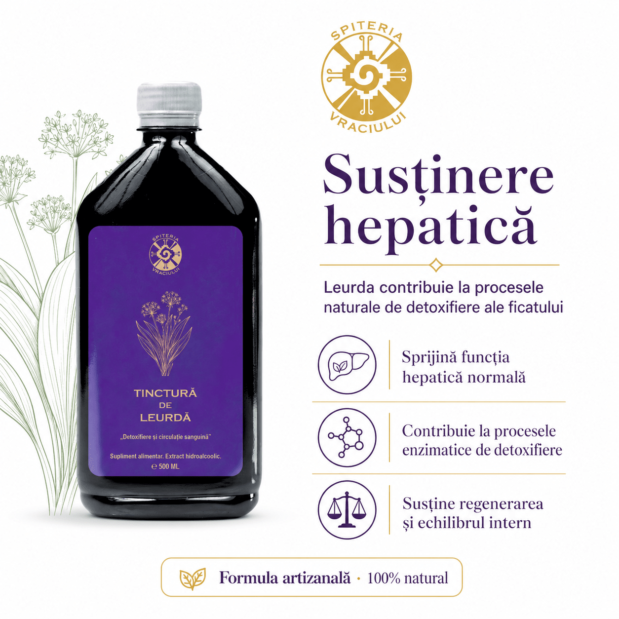 Tinctură de Leurdă – Detoxifiere și Circulație Sanguină | 500ml - Spiteria Vraciului