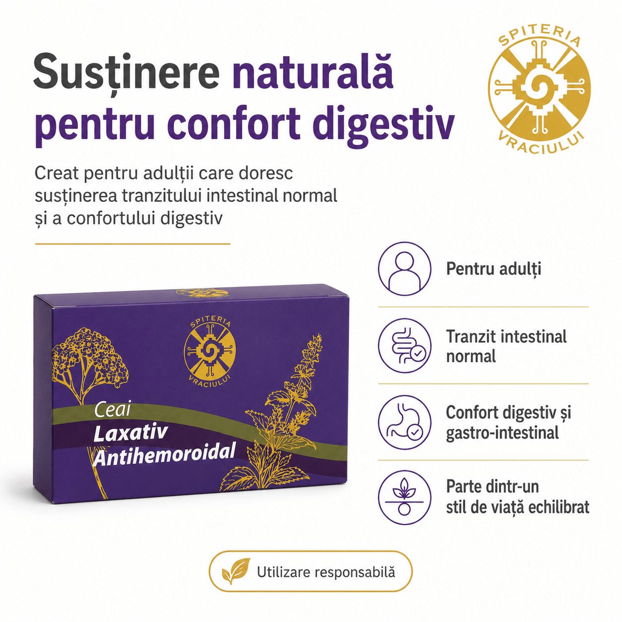 Ceai Natural Laxativ și Antihemoroidal – Tranzit Intestinal Sănătos - Spiteria Vraciului
