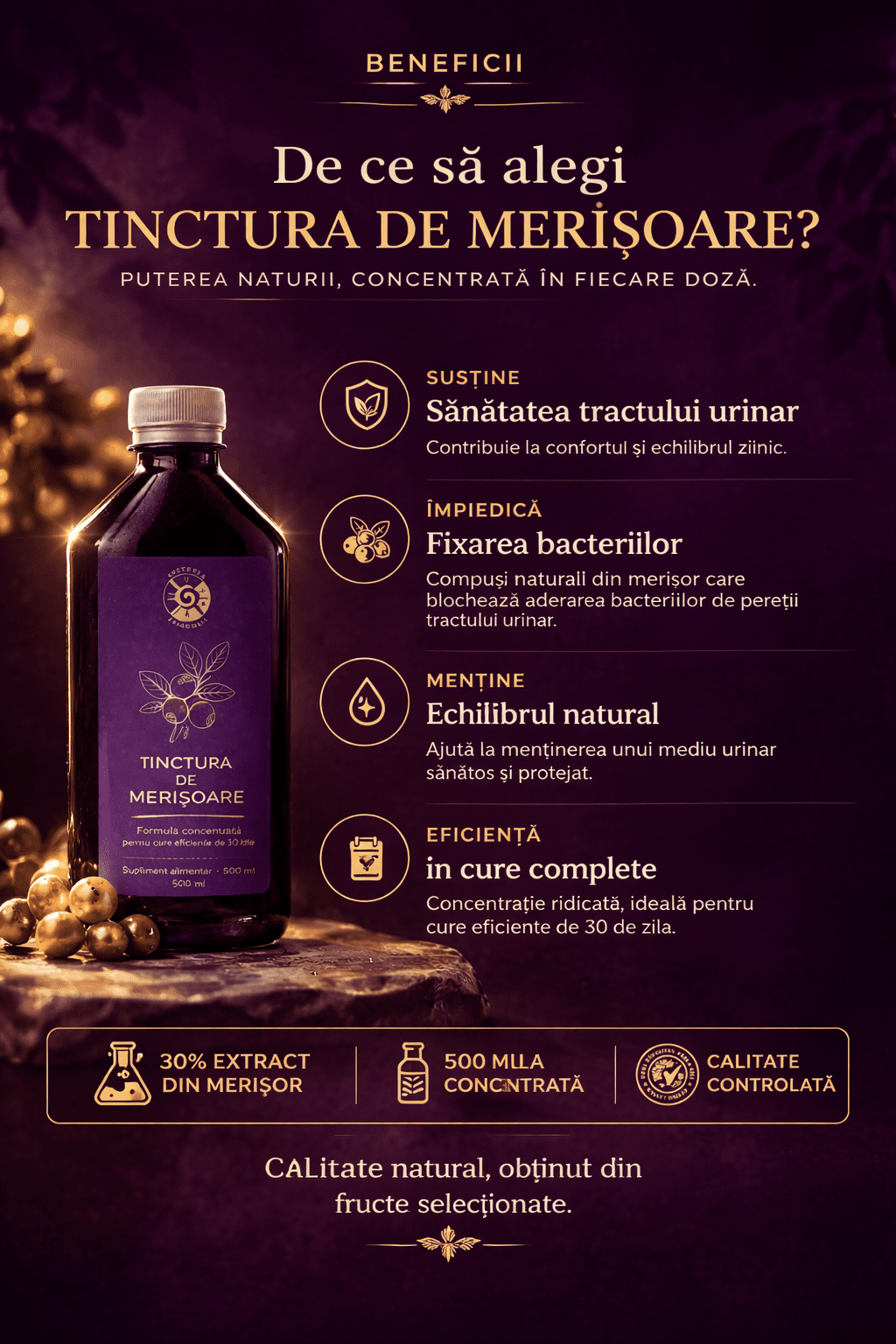 Leac Bătrânesc pentru Tract Urinar – Tinctură de Merișoare | 500ml