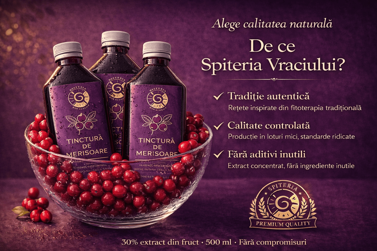 Leac Bătrânesc pentru Tract Urinar – Tinctură de Merișoare | 500ml