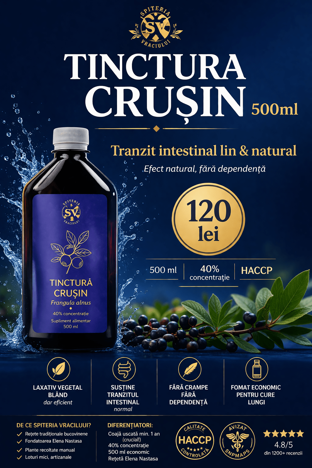 Tinctură de Crușin – Tranzit Intestinal Lin și Natural | Laxativ Blând 500ml